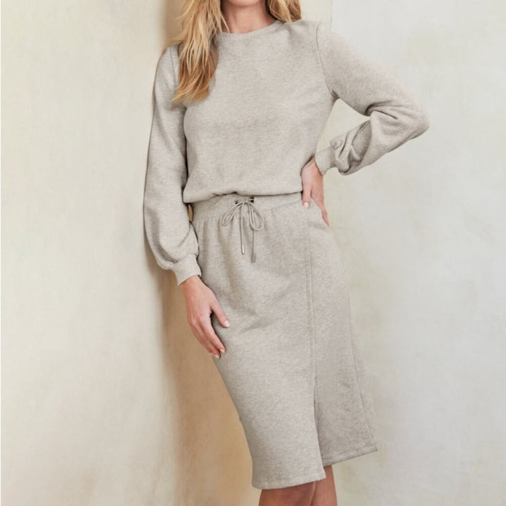 Garnet Hill | NWT Women’s French Terry Sweatshirt Dress Faux-Wrap Drawstring S
